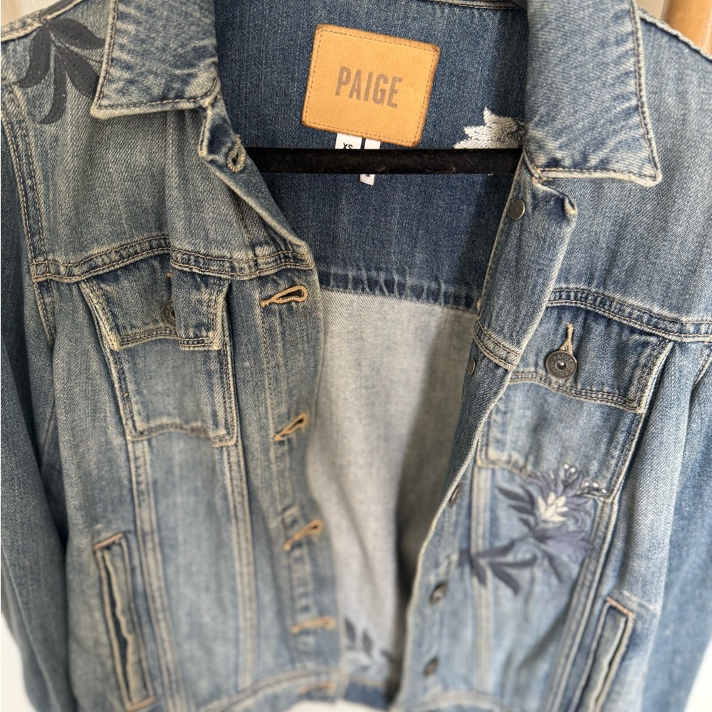 PAIGE Blue Jean Jacket with Floral Embroidery